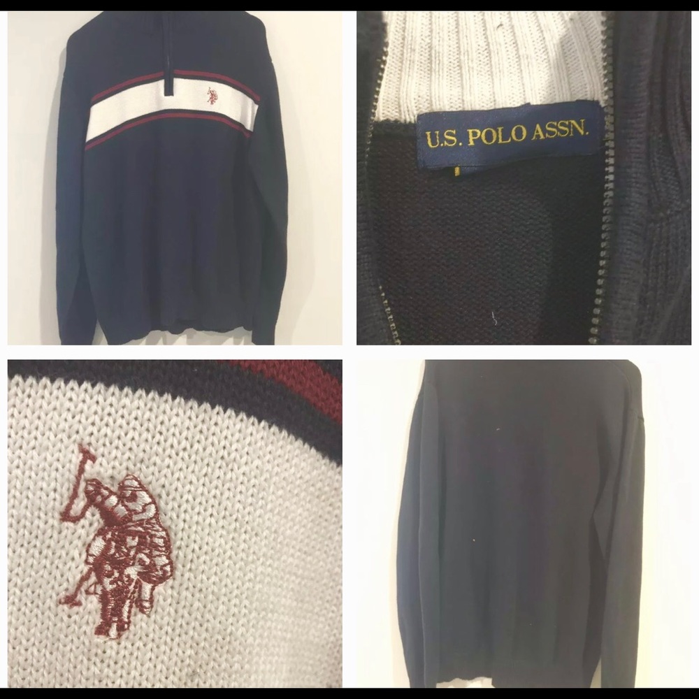 US Polo Assn Mens Sweater Pullover L 1/4 Zip Heavy